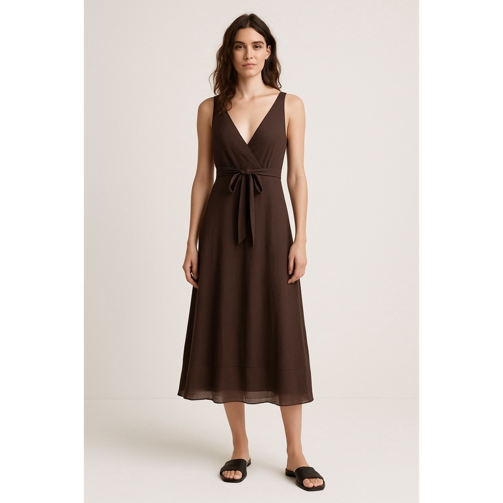 NWT J.Crew 100% Silk Sleeveless Midi Dress Chocolate Brown Size 6